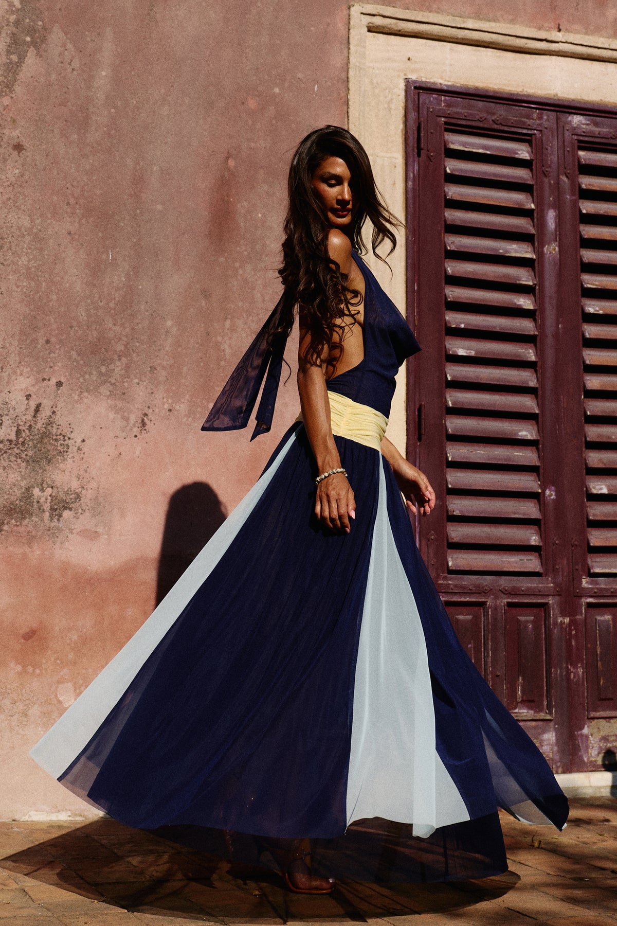 Salina Mesh Maxi Dress in Ceruleo