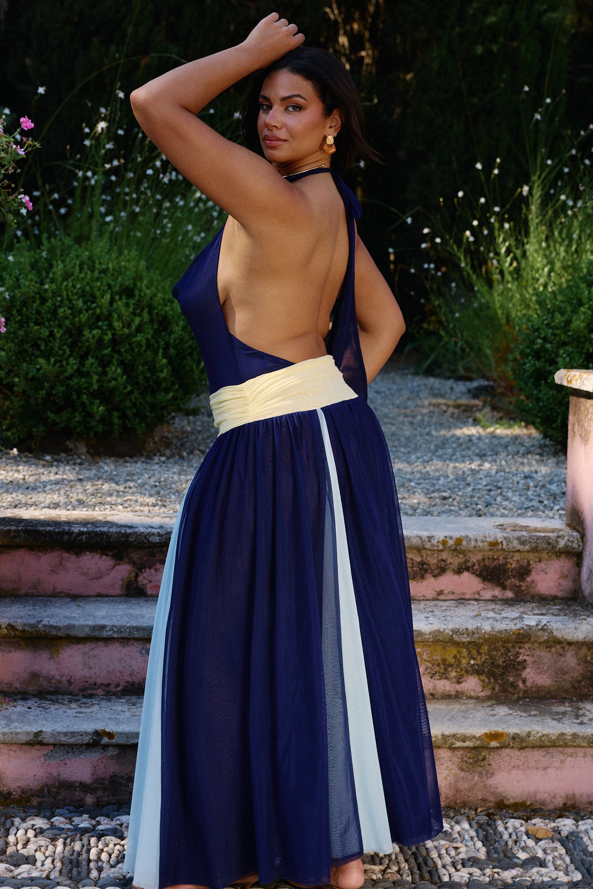 Salina Mesh Maxi Dress in Ceruleo