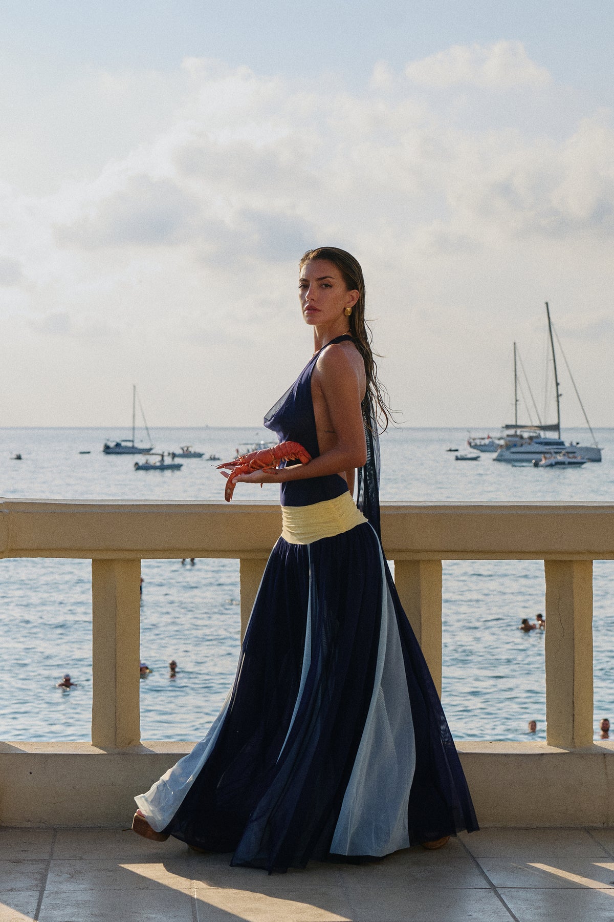 Salina Mesh Maxi Dress in Ceruleo