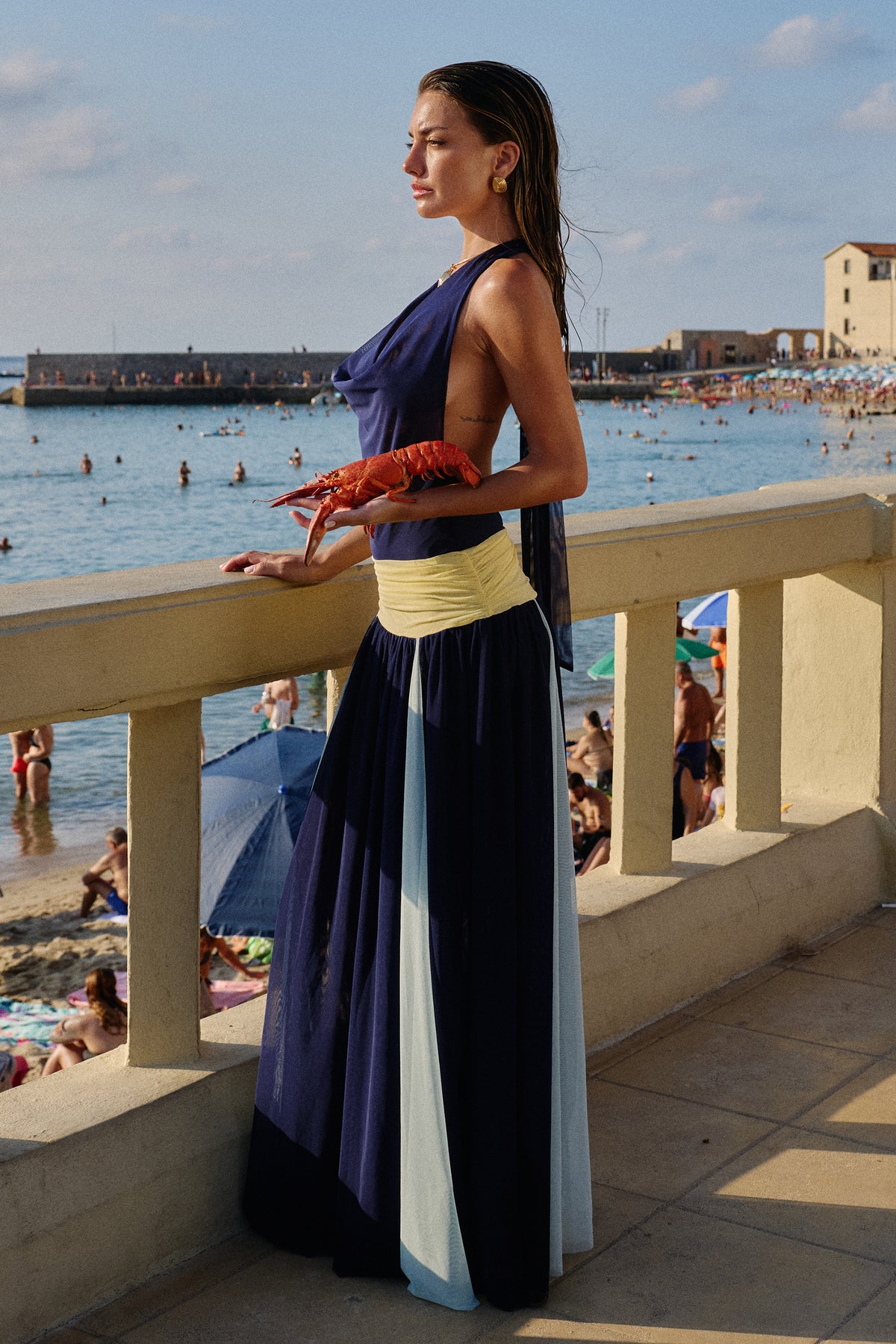 Salina Mesh Maxi Dress in Ceruleo