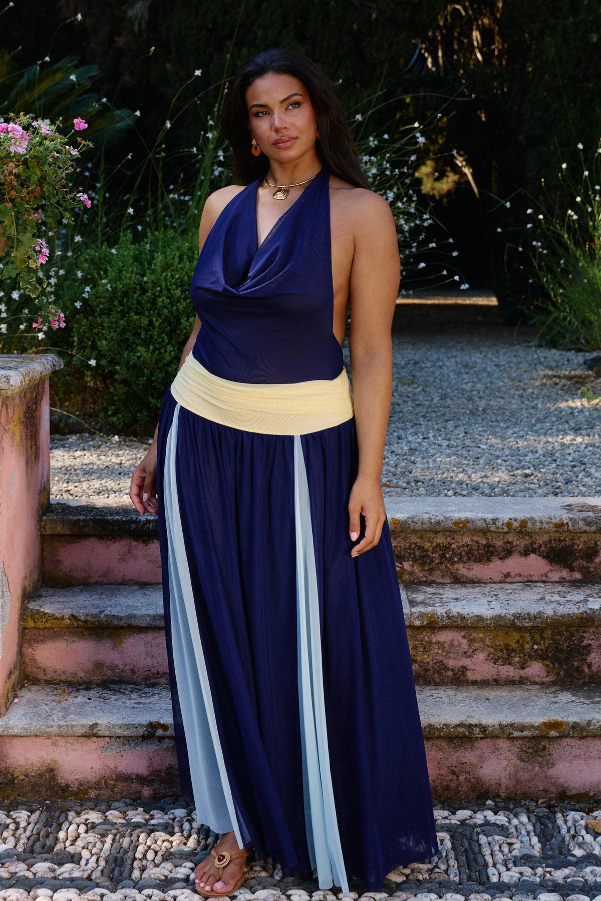 Salina Mesh Maxi Dress in Ceruleo