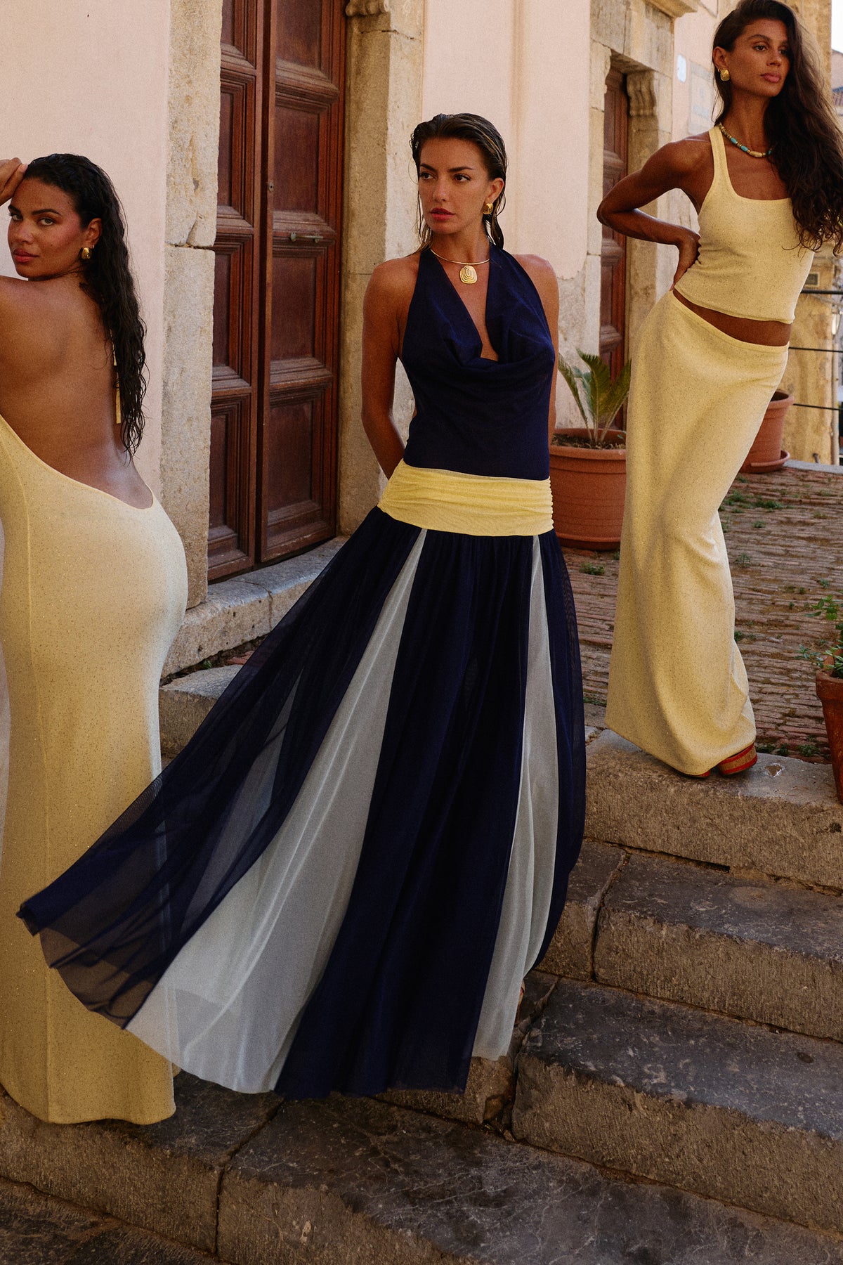 Salina Mesh Maxi Dress in Ceruleo