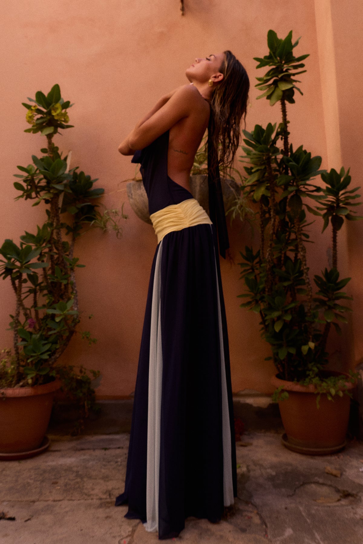 Salina Mesh Maxi Dress in Ceruleo